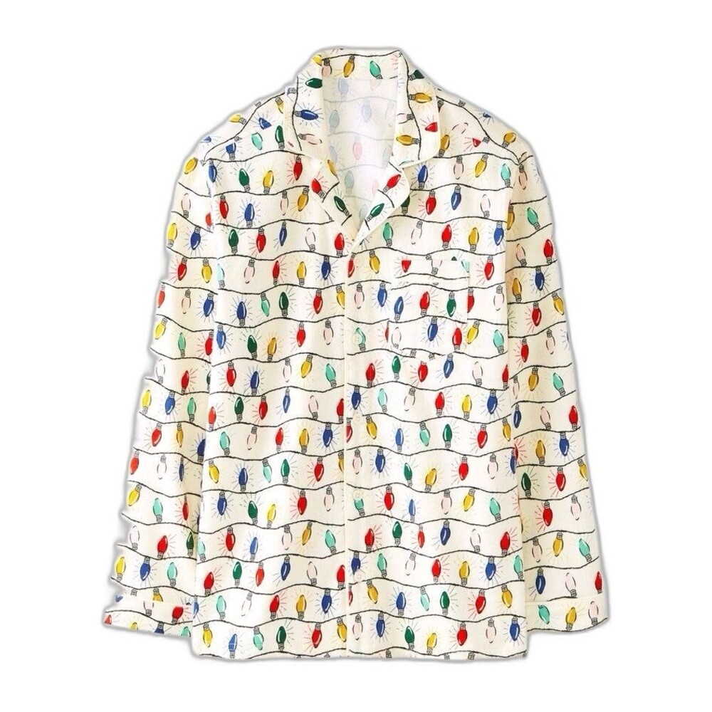 Hanna Andersson Adult Unisex Flannel Pajama Top Small Holiday Bright Bulbs